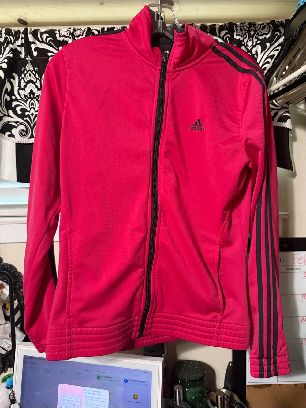adidas Kids Pink Track Jacket with Black Stripes